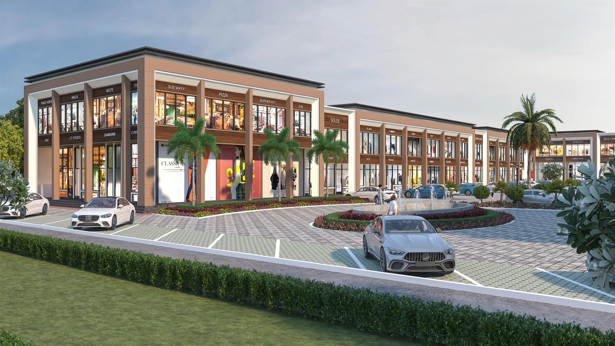Front and left elevation render of SHRIH PLAZA